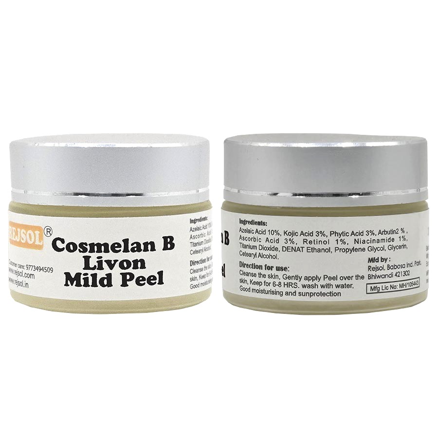 R164 Cosmelan B Livon MILD Peel for for Chemical Peeling. Kept for 8 hrs Professional Use 30ml Azelaic 10%, Kojic 3%, Phytic 3%, Arbutin 2%, Vit C 3%, Retinol 1%, Niacin 1%
