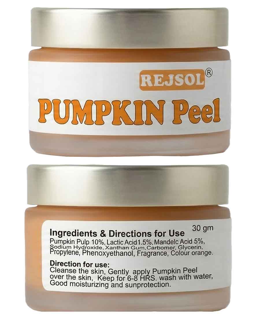 R122 Pumpkin Peel for Chemical Peeling. Kept for 8 hrs Professional Use 30gm Jar Pumpkin Pulp 10%, Glycerin 5%, Propylene Glycol 5%, Lactic Acid 1.5%, Mandelic Acid 5%, Licorice Root Extract 1%, Tea Tree Extract 1%